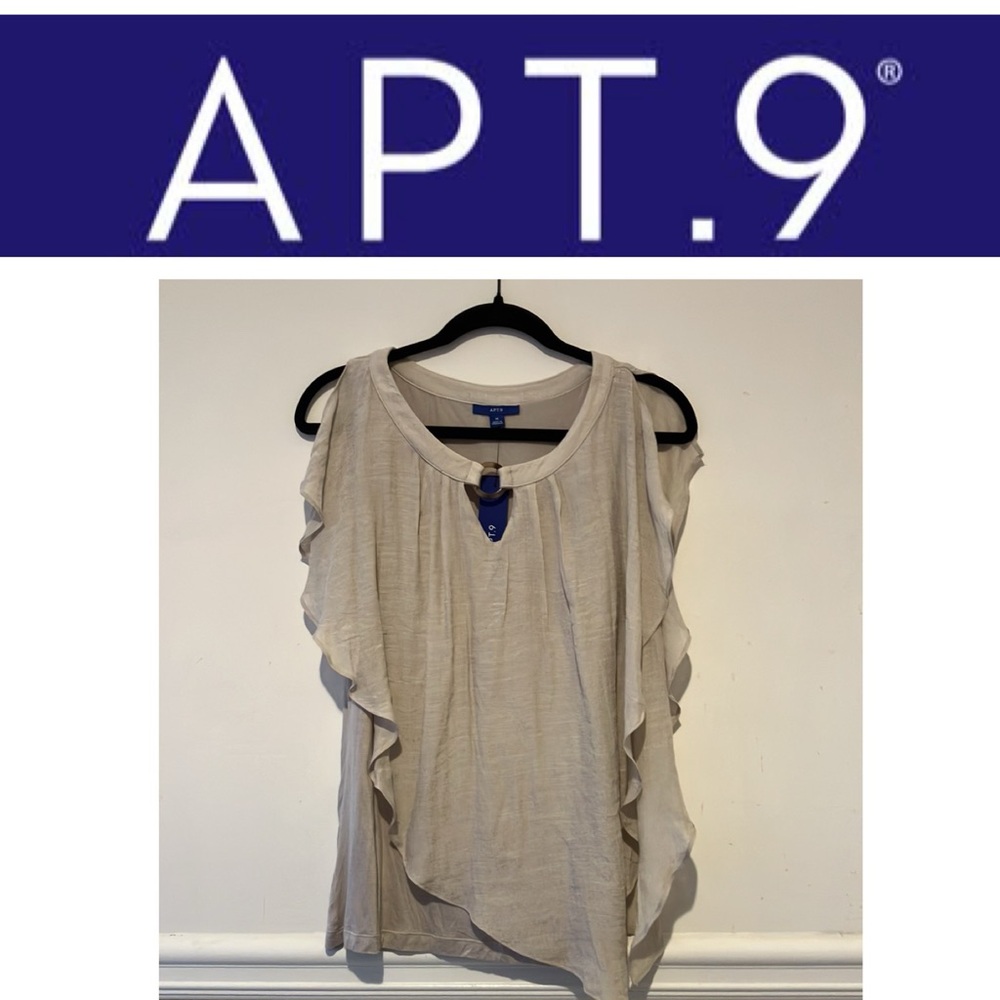 Apt. 9 Shirt Womens Taupe Top Layered Sleeveless Round Keyhole Neck Blouse M NWT